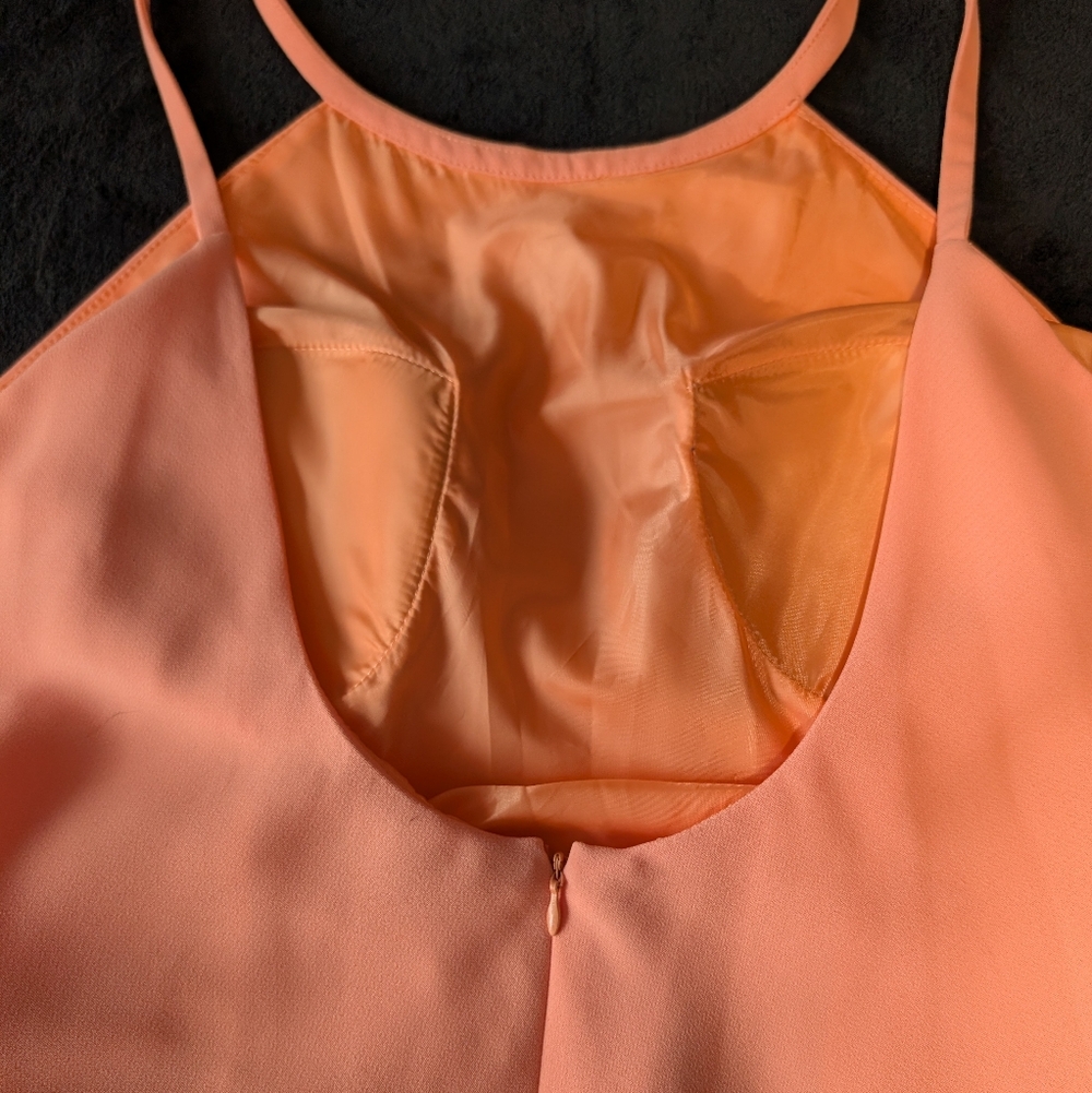 Calvin Klein Sz 12 Formal Sheath Dress Gown High Neck Halter Peachy Coral Orange image 6